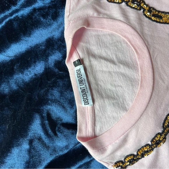 Baby pastel pink unisex sequin embroidered tshirt by Discount Universe - Picture 2 of 6